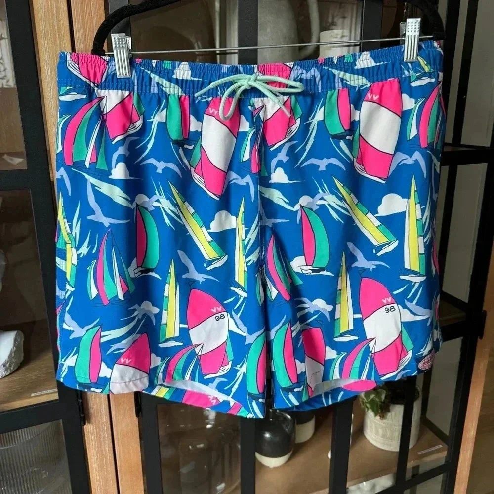 VINEYARD VINES 7 INCH PRINTED CHAPPY TRUNKS REGATTA REGATTA BLUE swimming shorts